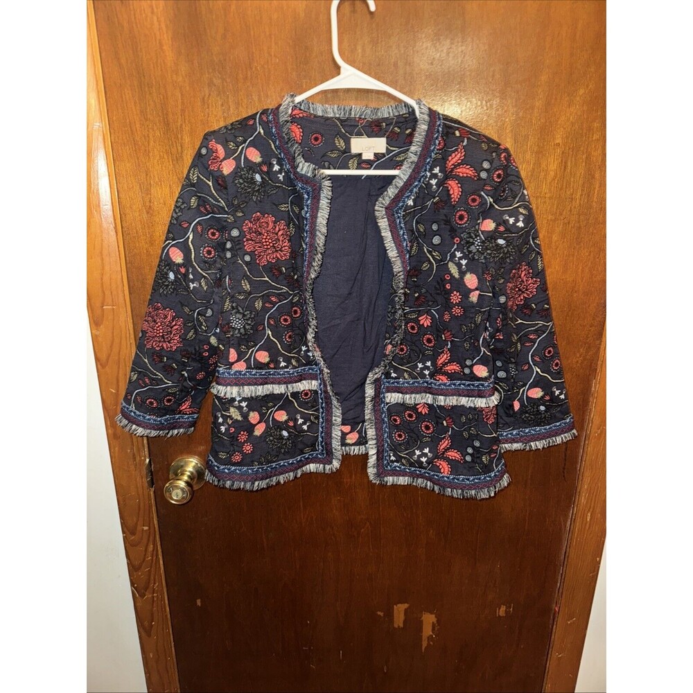 Loft Womens Navy Blue Strawberry Floral Blazer Size 12 Boho
